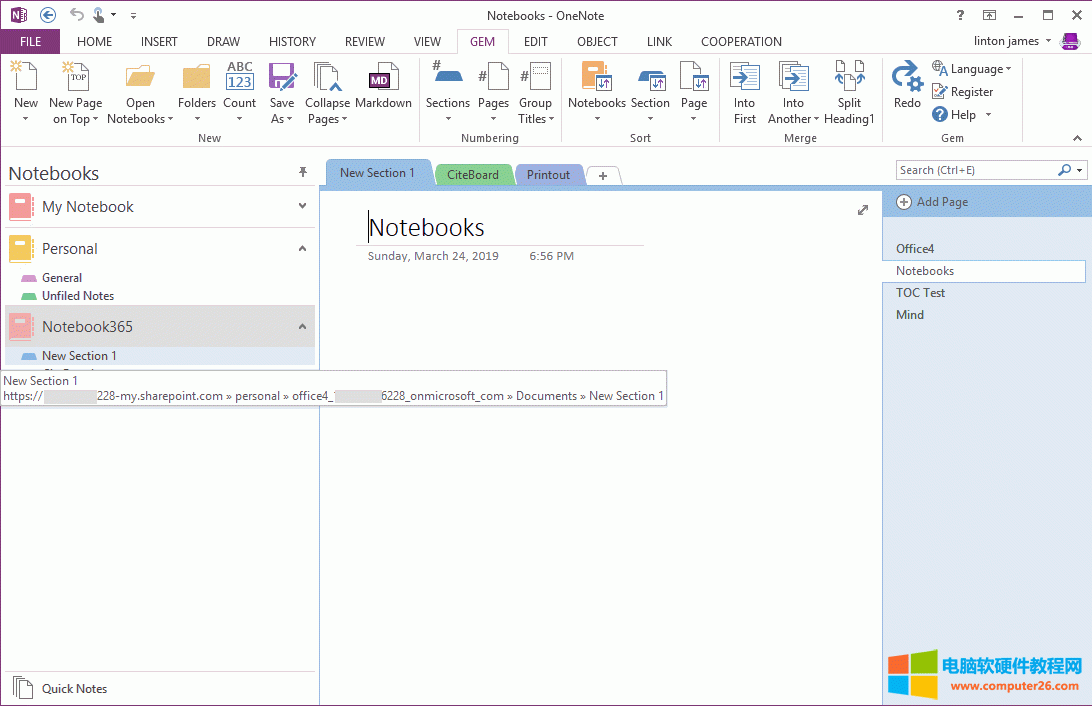 OneNote 򿪹ѧУ˻ıʼǱ 