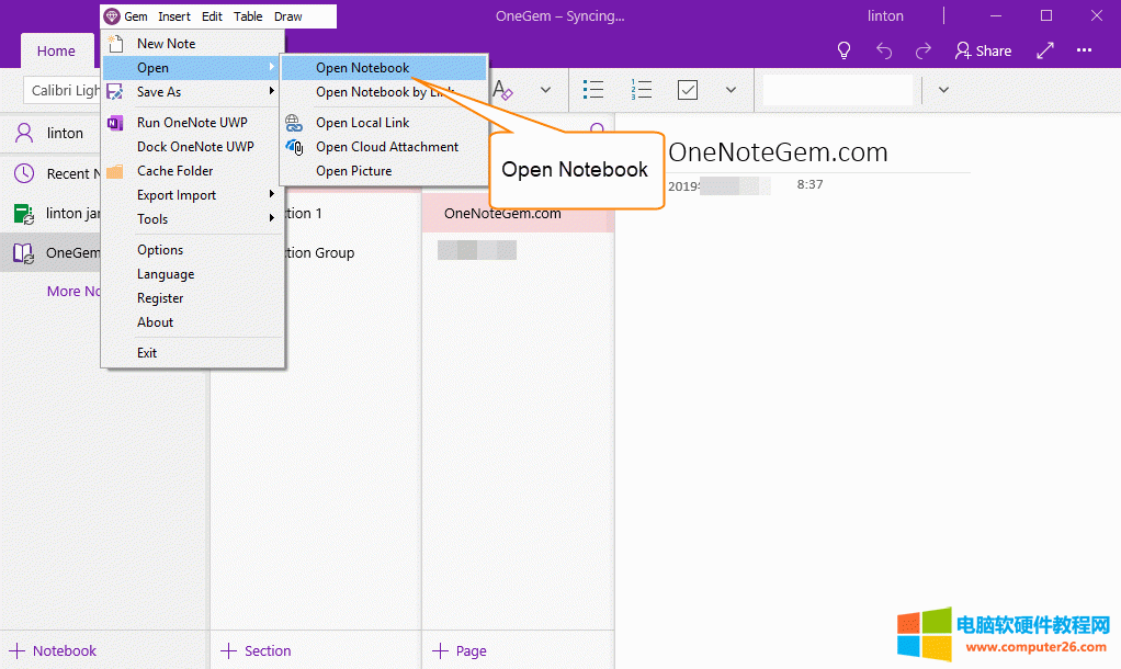 ͨ䱦˵ Gem Menu for OneNote UWP 򿪹ıʼǱ