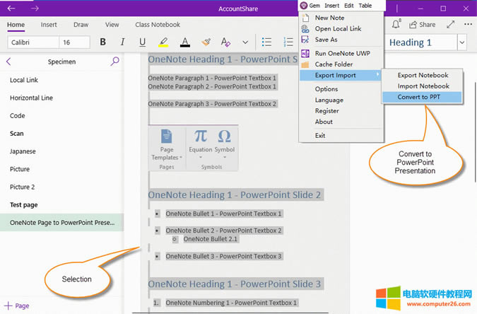  OneNote UWP ѡݣʹ Gem Menu ת PPT 