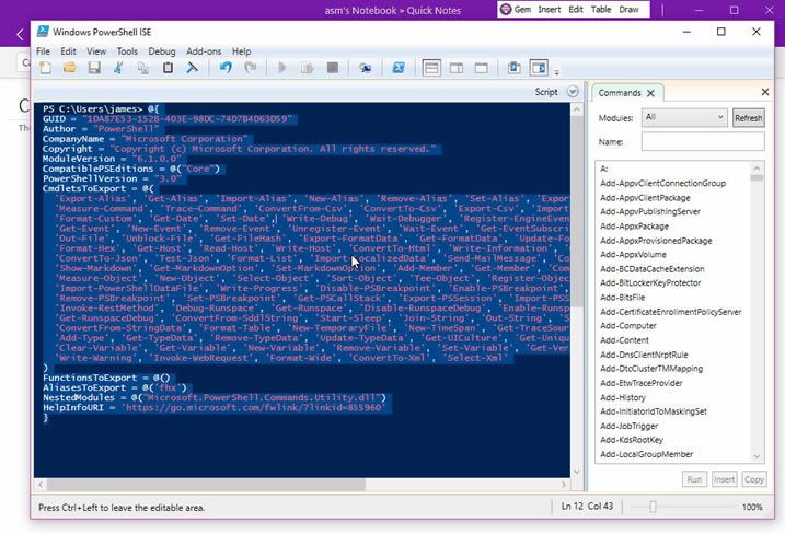 ʹ䱦˵“ճı”ܣճ Windows PowerShell ISE Ĵ뵽 OneNote﷨ʽ