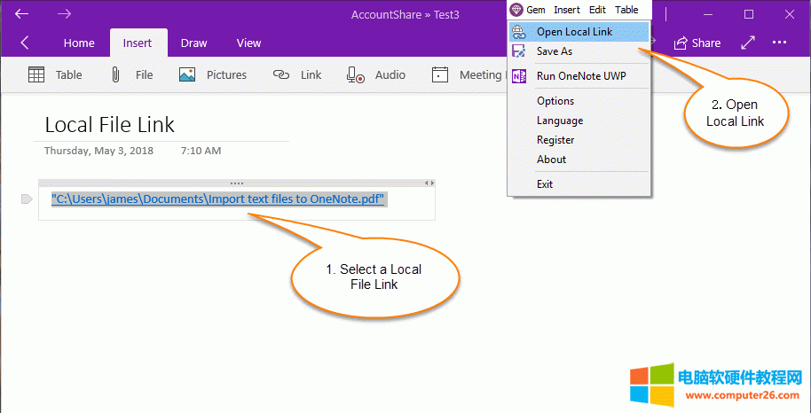 䱦˵ Gem Menu for OneNote UWP ṩ“򿪱”Ĺܡ OneNote UWP ﱾӡ