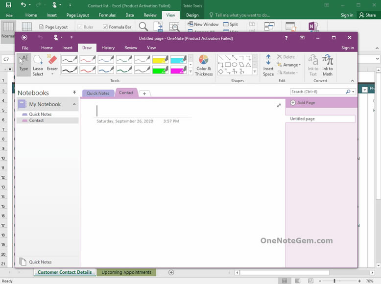   Excel ѡеĶеOneNote ɶӦ OneNoteҳԱӦ Excel ʼǡ