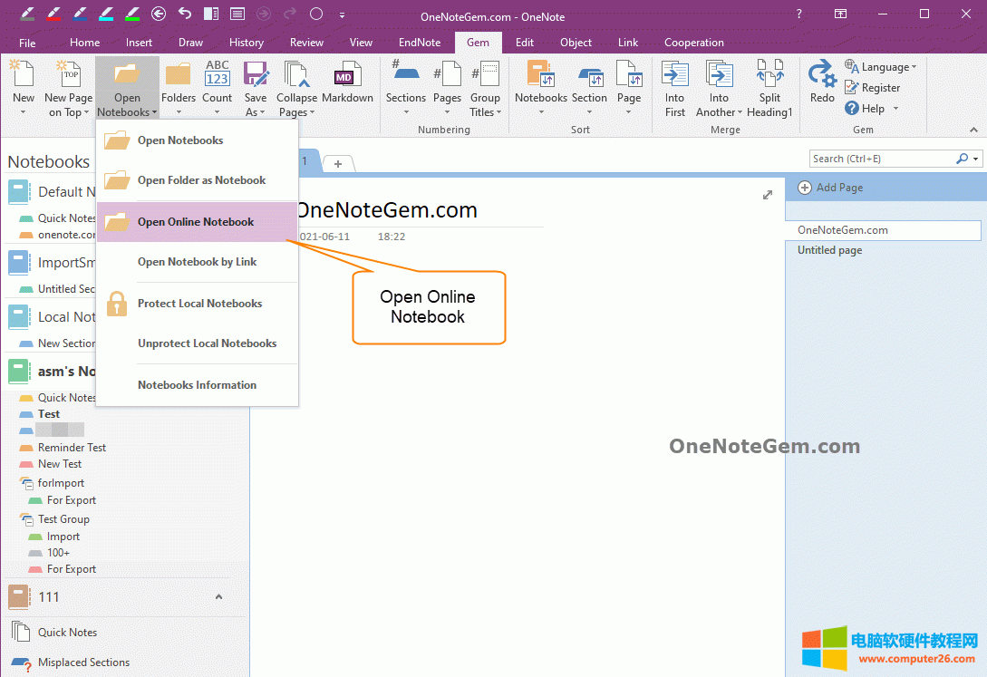 ֱͨʼ䱦 Gem for OneNote ṩ“߱ʼǱ”򿪹ıʼǱ